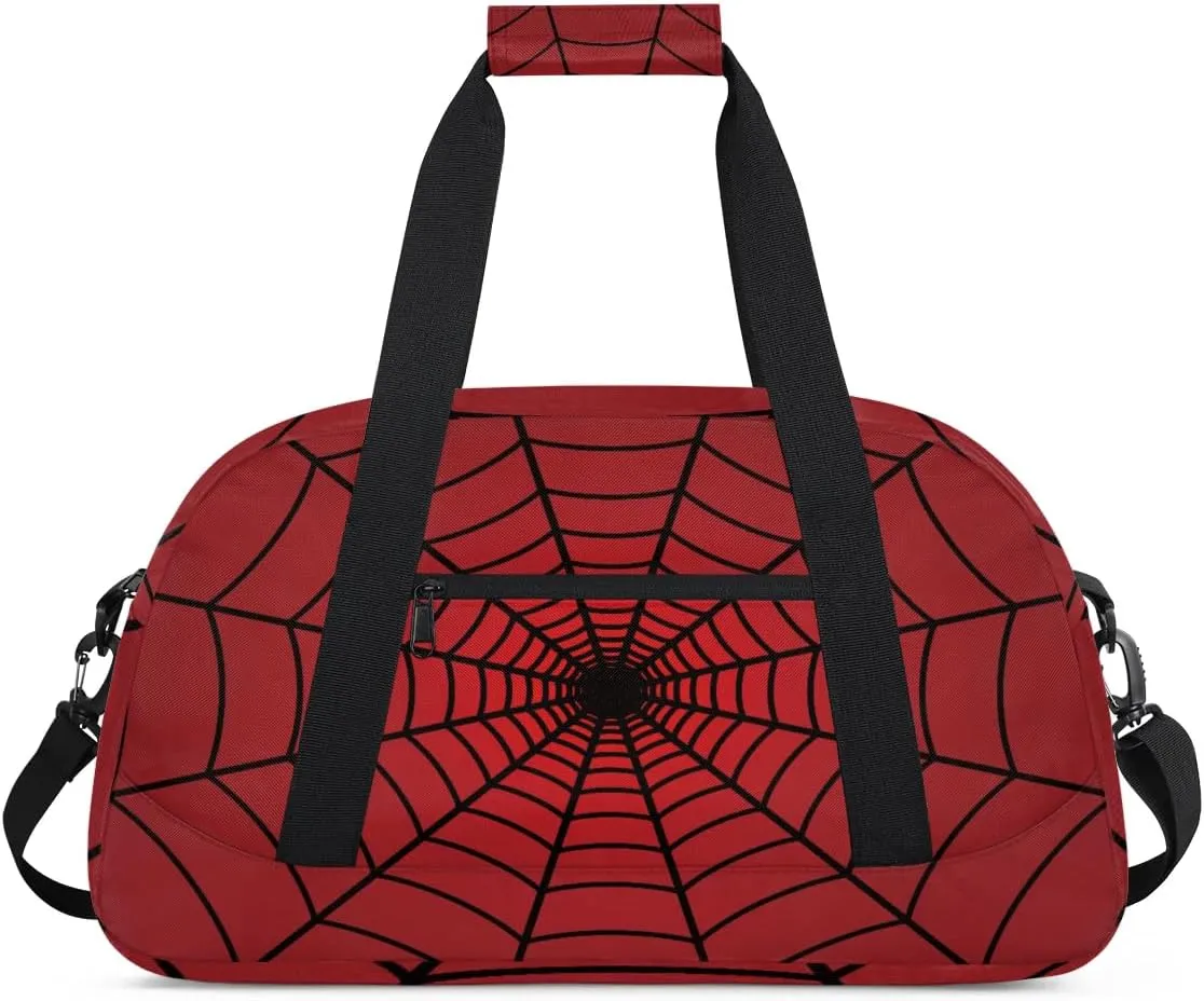 Red Spider Web Kids Overnighter Duffel Bags for Boys Girls, Carry-On Size Sports Gym Bag for School Practice or Overnight Travel Weekender Sleepover Tote Bag