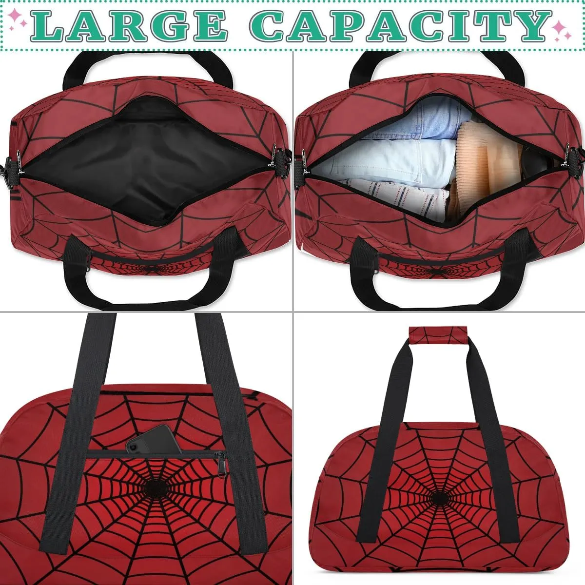 Red Spider Web Kids Overnighter Duffel Bags for Boys Girls, Carry-On Size Sports Gym Bag for School Practice or Overnight Travel Weekender Sleepover Tote Bag
