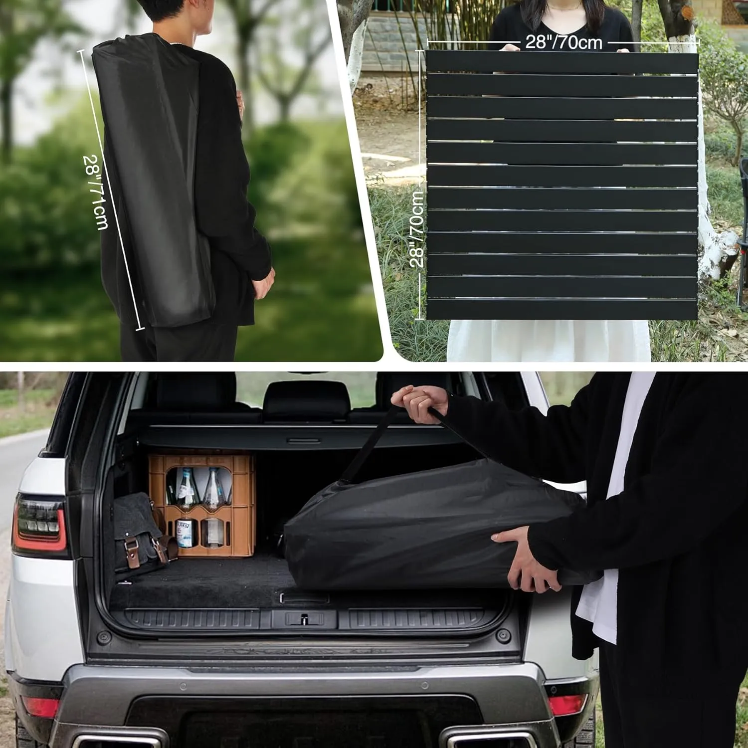 REDCAMP Roll Up Camping Tables That Fold Up, Lightweight Portable Compact Metal Camp Table for Grill Outdoor Picnic, Black Square 28x28 inches