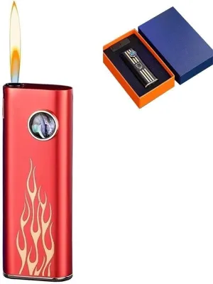 Refillable Open Flame Lighter,Silent Push Button Ignition,Refillable Butane,Portable Metal,Adjustable Soft Flame,Gift(A6)