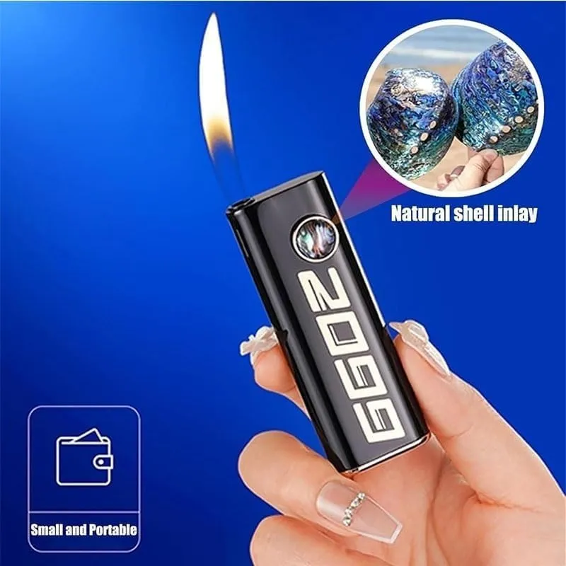 Refillable Open Flame Lighter,Silent Push Button Ignition,Refillable Butane,Portable Metal,Adjustable Soft Flame,Gift(A6)