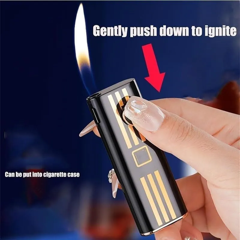 Refillable Open Flame Lighter,Silent Push Button Ignition,Refillable Butane,Portable Metal,Adjustable Soft Flame,Gift(A6)