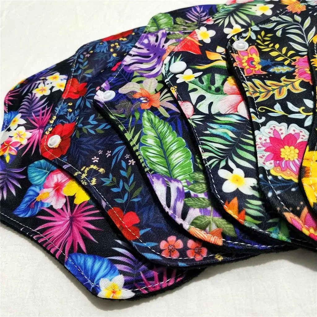 Regular Flow Women Daily Use Cloth Reusable Menstrual Pads Sets Including 1pc Mini Wet Bag and 6pcs Regular Flow Menstrual Mama Pads Cloth Sanitary Napkins