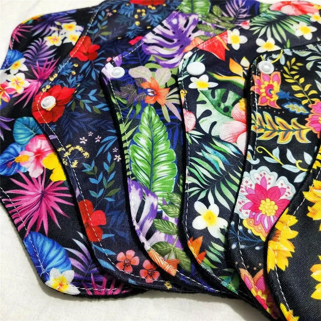 Regular Flow Women Daily Use Cloth Reusable Menstrual Pads Sets Including 1pc Mini Wet Bag and 6pcs Regular Flow Menstrual Mama Pads Cloth Sanitary Napkins