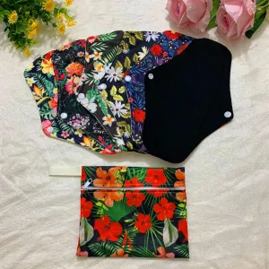 Regular Flow Women Daily Use Cloth Reusable Menstrual Pads Sets Including 1pc Mini Wet Bag and 6pcs Regular Flow Menstrual Mama Pads Cloth Sanitary Napkins