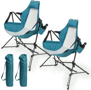 Relaxation with Portable Hammock Camping Chair, Adjustable Back and Cup Holder, Outdoor Travel, Blue