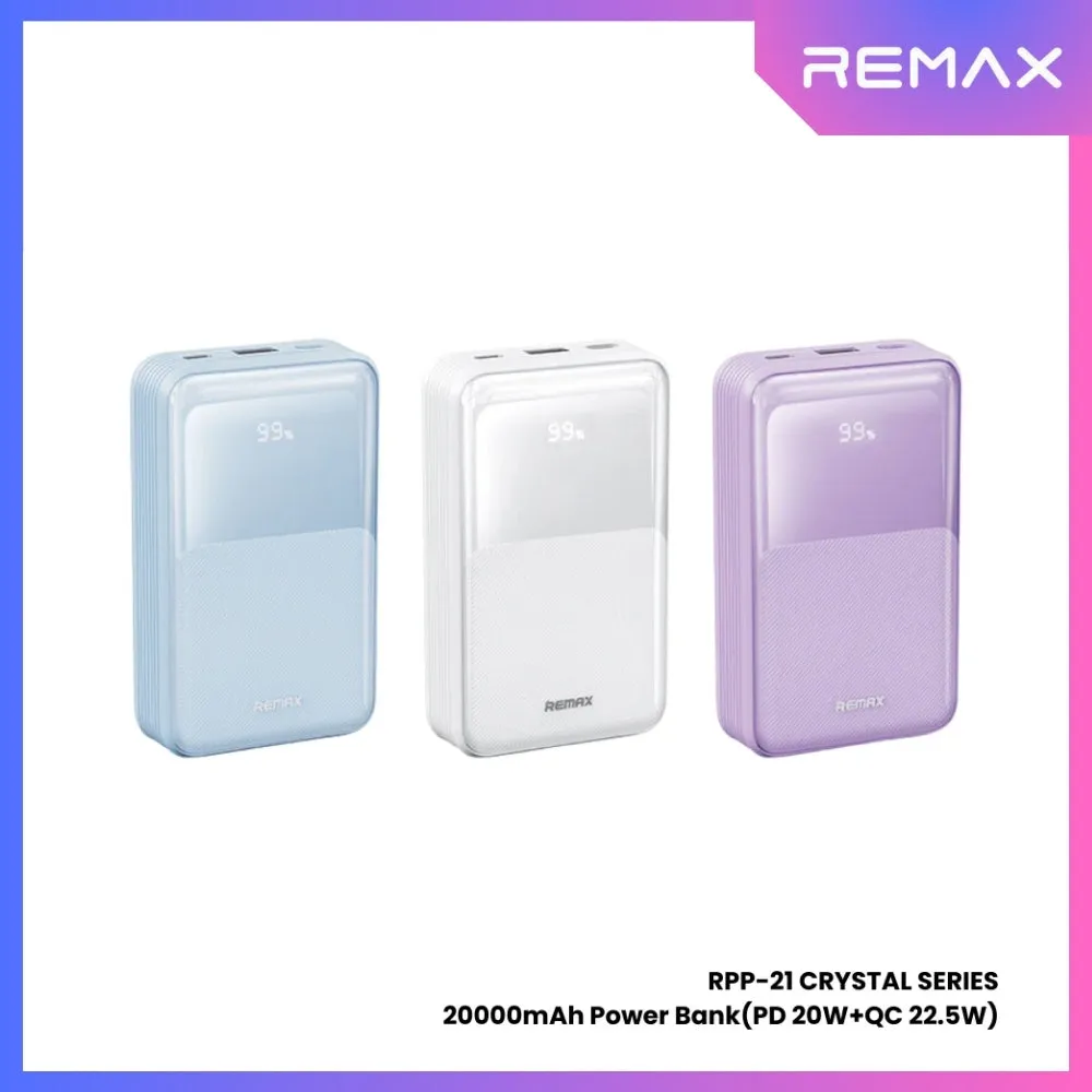 REMAX RPP-21 Crystal Series 20000mAh PD QC Fast Charging Power Bank(PD 20W QC 22.5W) - White