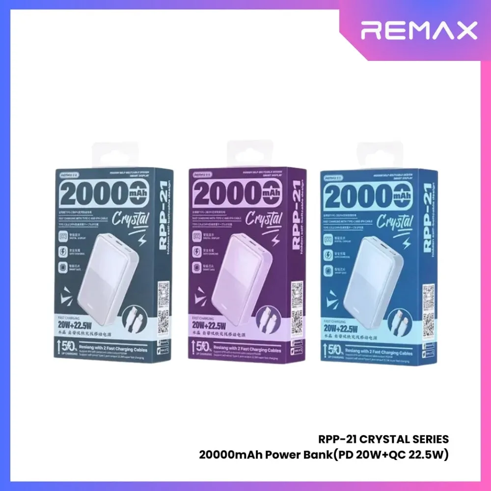 REMAX RPP-21 Crystal Series 20000mAh PD QC Fast Charging Power Bank(PD 20W QC 22.5W) - White