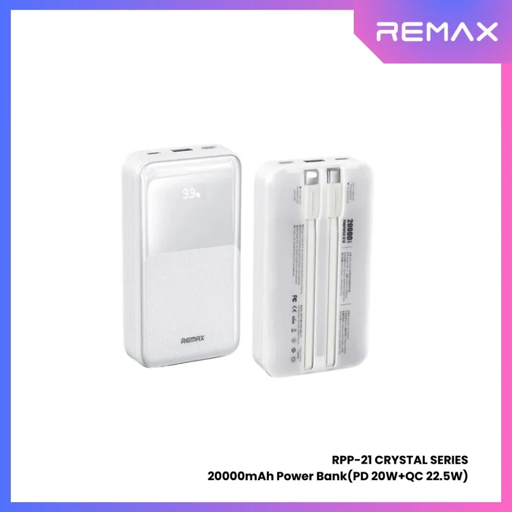 REMAX RPP-21 Crystal Series 20000mAh PD QC Fast Charging Power Bank(PD 20W QC 22.5W) - White