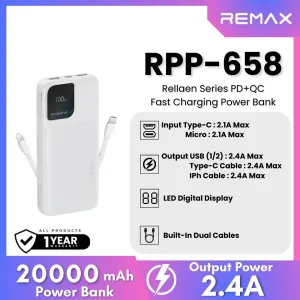 REMAX RPP-658 Rellaen Series 20000mAh Fast Charging Power Bank(2.4A) - White