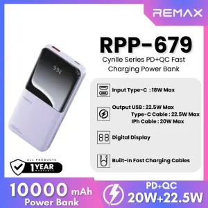 REMAX RPP-679 Cynlle Series 10000mAh PD QC Fats Charging Power Bank(PD 20W QC 22.5W) - Purple