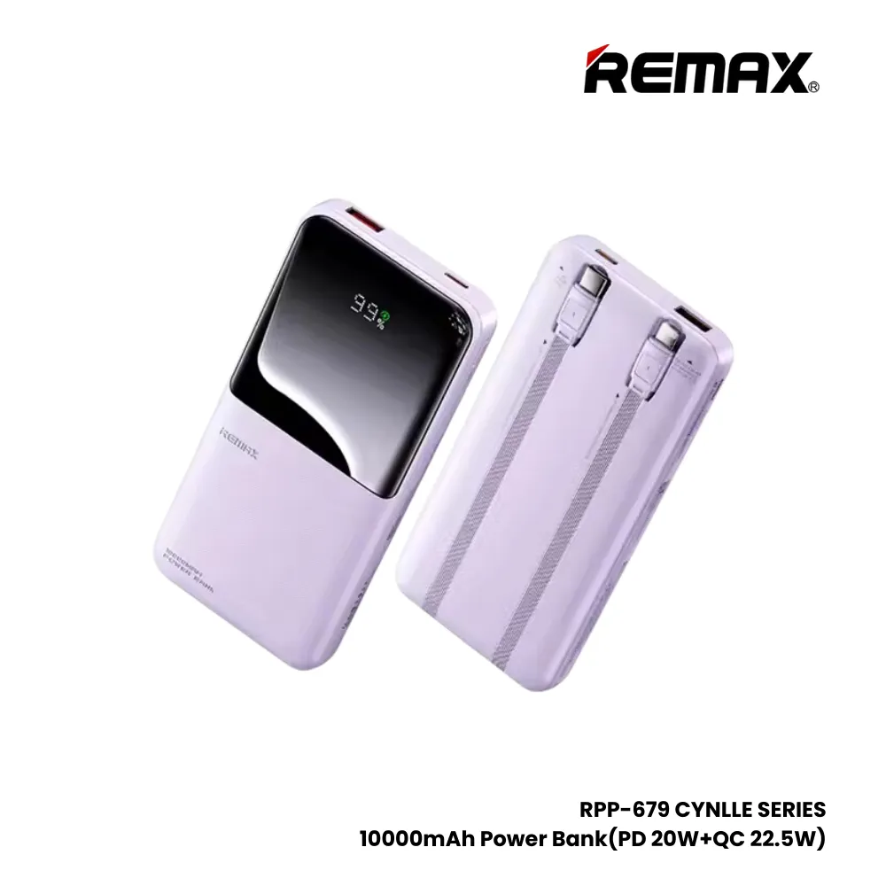REMAX RPP-679 Cynlle Series 10000mAh PD QC Fats Charging Power Bank(PD 20W QC 22.5W) - Purple