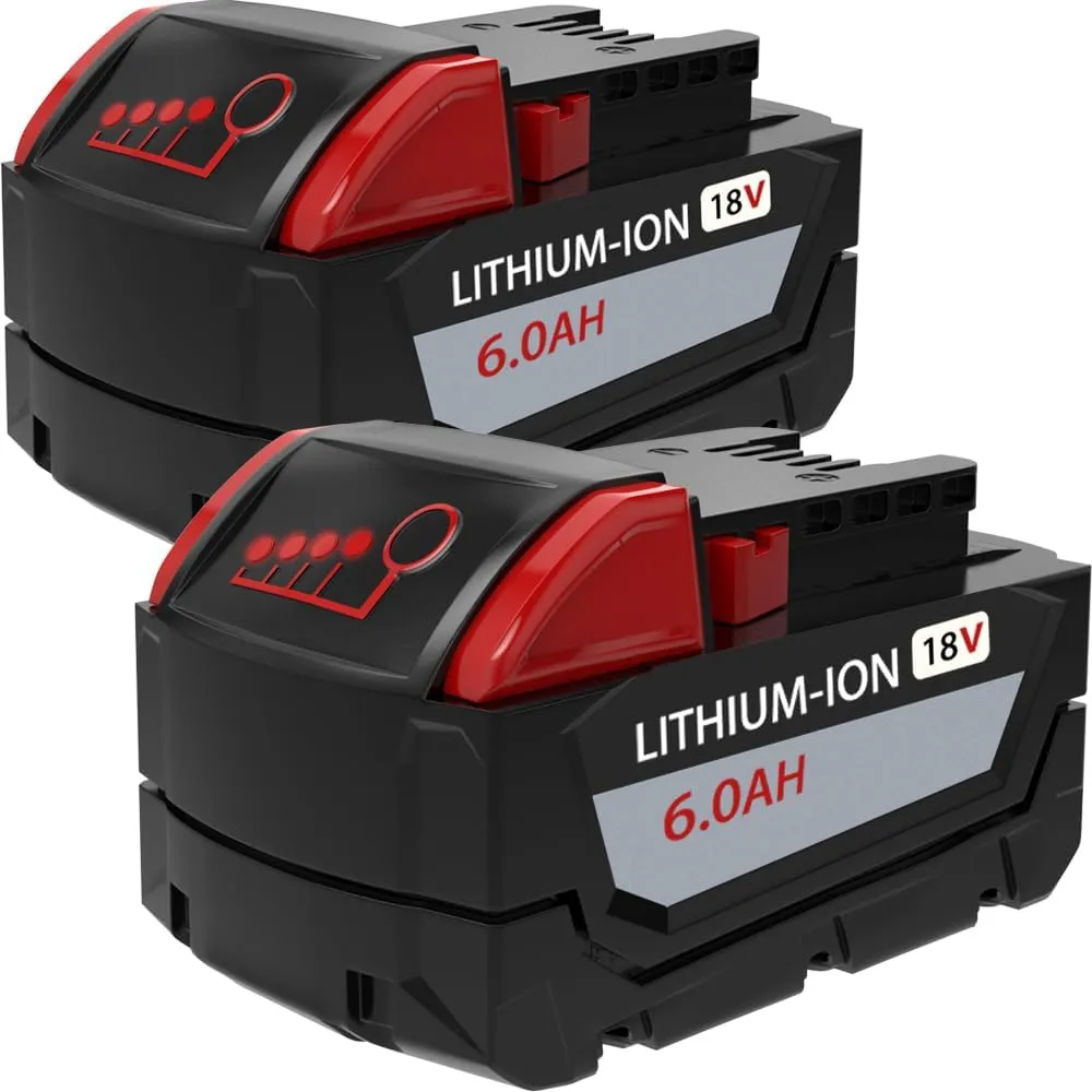 Replacement for Milwaukee M18 Battery 6.0Ah - 2-Pack 18V Lithium-ion High-Capacity Power Batteries, Compatible with 48-11-1860, 48-11-1850 & More Cordless Tools