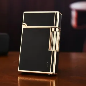 Retro Butane Lighter, Classic Grinding Wheel Side-Slide Ignition, Adjustable Soft Flame, Refillable, Suitable for Cigarettes, Cigars, Candles, Black Gold