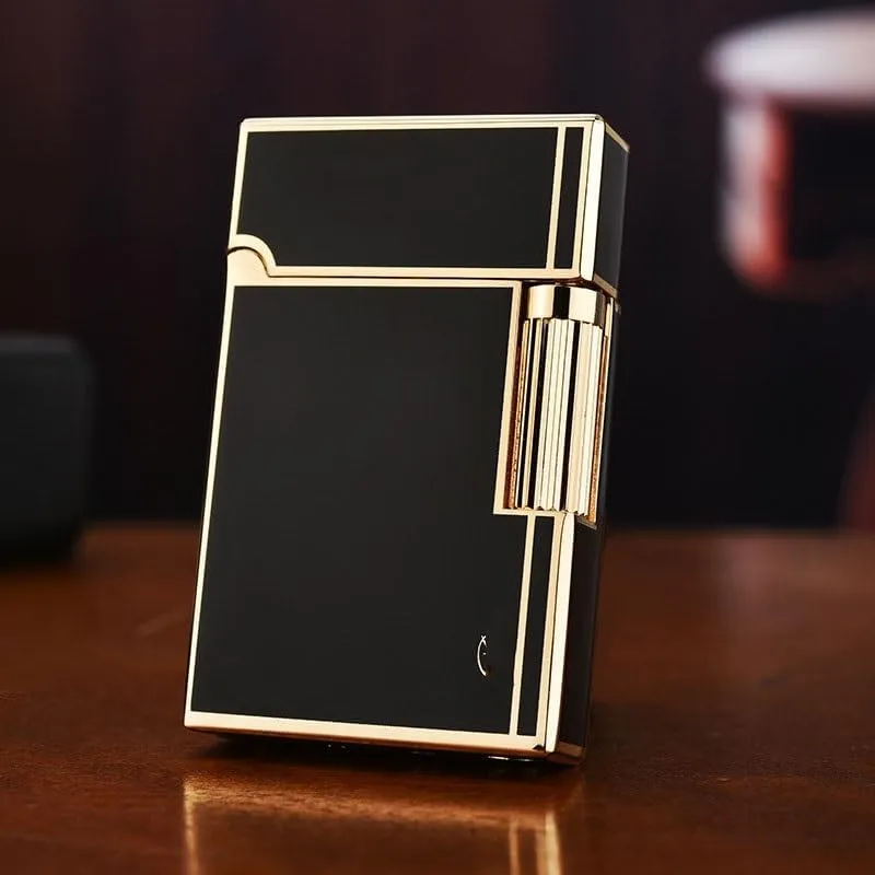 Retro Butane Lighter, Classic Grinding Wheel Side-Slide Ignition, Adjustable Soft Flame, Refillable, Suitable for Cigarettes, Cigars, Candles, Black Gold