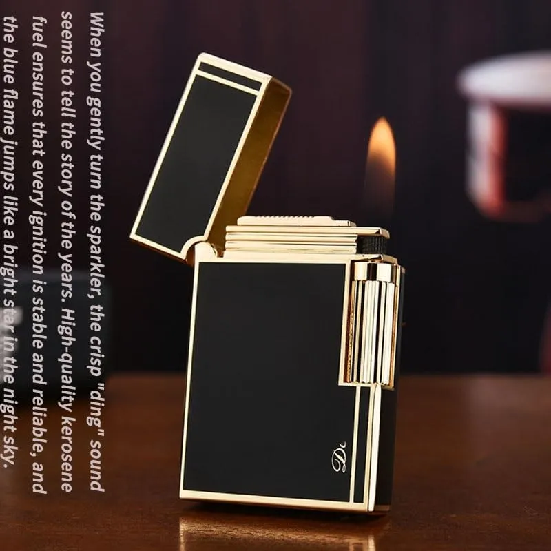 Retro Butane Lighter, Classic Grinding Wheel Side-Slide Ignition, Adjustable Soft Flame, Refillable, Suitable for Cigarettes, Cigars, Candles, Black Gold