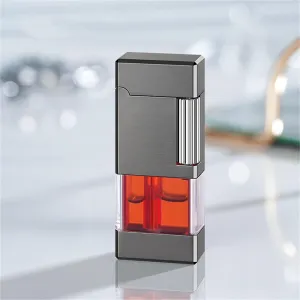 Retro Dual Flame Lighter, one Button Dual Flame Switch with Fuel Viewing Window, Side Slide Ignition, Windproof Lighter, Rechargeable Lighter, Suitable for Outdoor, Barbecue, Camping(B)