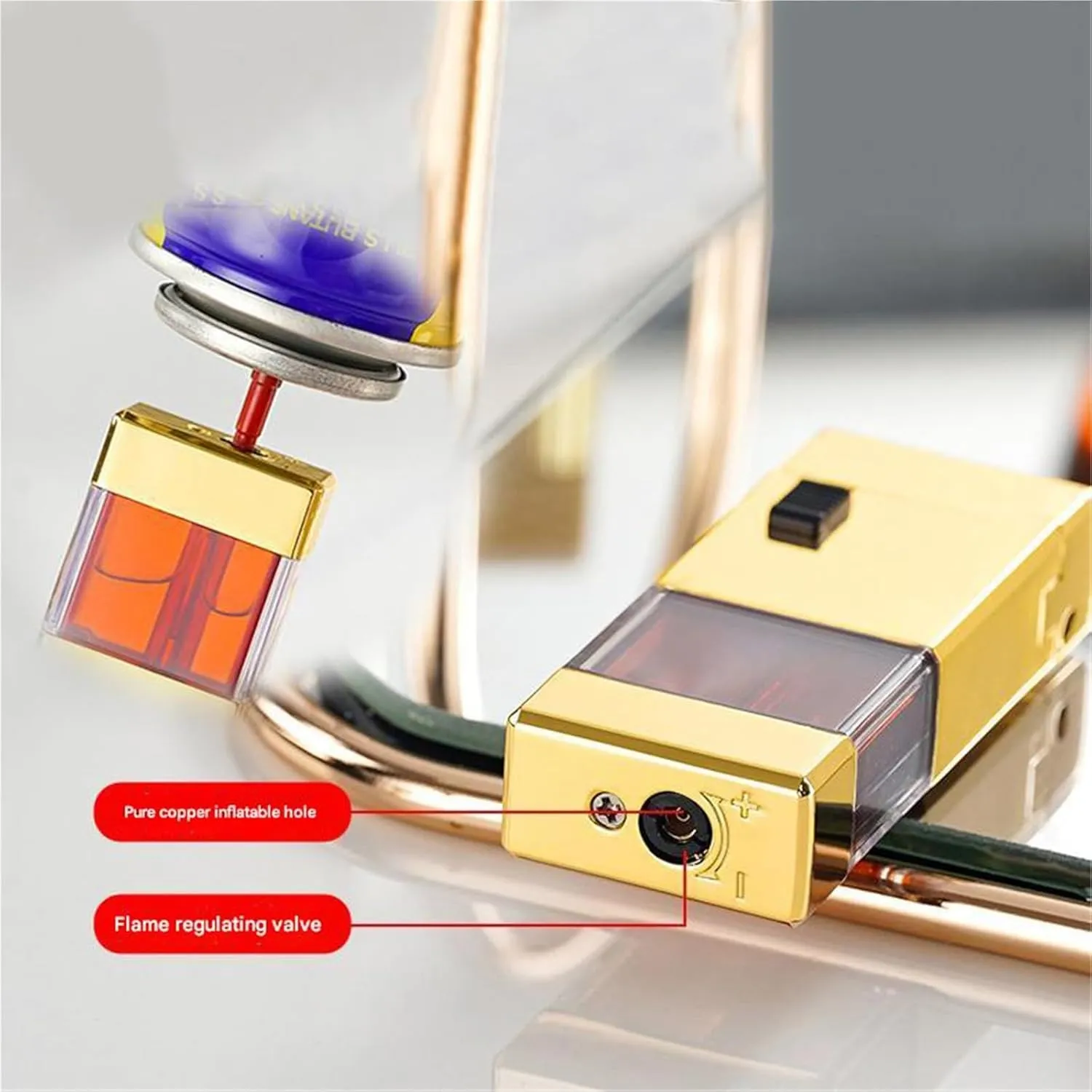 Retro Dual Flame Lighter, one Button Dual Flame Switch with Fuel Viewing Window, Side Slide Ignition, Windproof Lighter, Rechargeable Lighter, Suitable for Outdoor, Barbecue, Camping(B)
