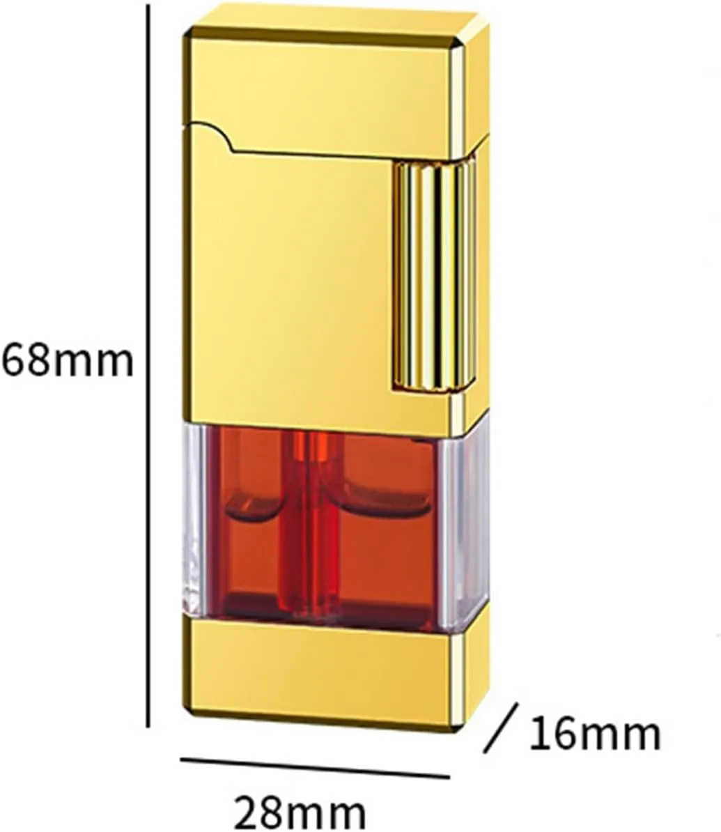 Retro Dual Flame Lighter, one Button Dual Flame Switch with Fuel Viewing Window, Side Slide Ignition, Windproof Lighter, Rechargeable Lighter, Suitable for Outdoor, Barbecue, Camping(B)