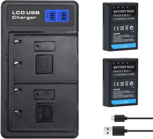 REYTRIC Upgrade 2-Pack BLX-1 Batteries Compatible with Olympus OM System OM-1 OM1, 2000mAh 7.2Volts, Dual Battery Charger with LCD Display, 8.4V/0.5A*2 Output, 5V/2.1A Input