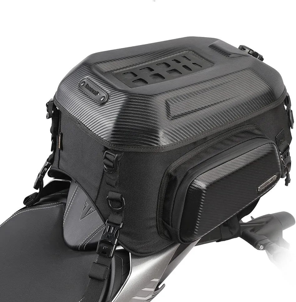 Rhinowalk Motorcycle Travel Luggage, Expandable motorcycle tail bag 35L,Waterproof All Weather/Trunk/Rack Bag with Sissy Bar Straps-Carbon Black