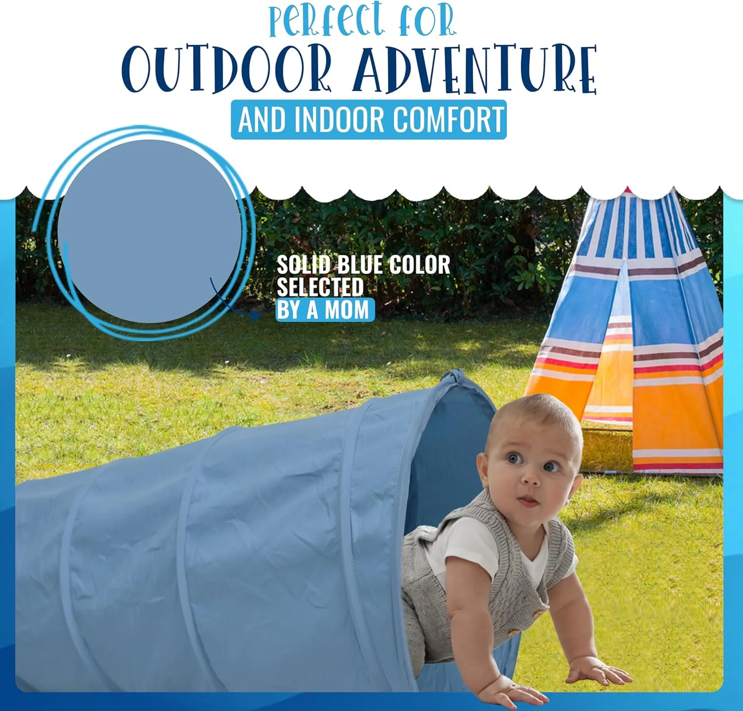 River & Aria Co Baby Play Tunnel - 6ft Indoor & Outdoor Pop Up Play Tunnel for Toddlers 2-6 - Interactive Hide-and-Seek Crawling Tunnels for Children (Blue Tunnel)