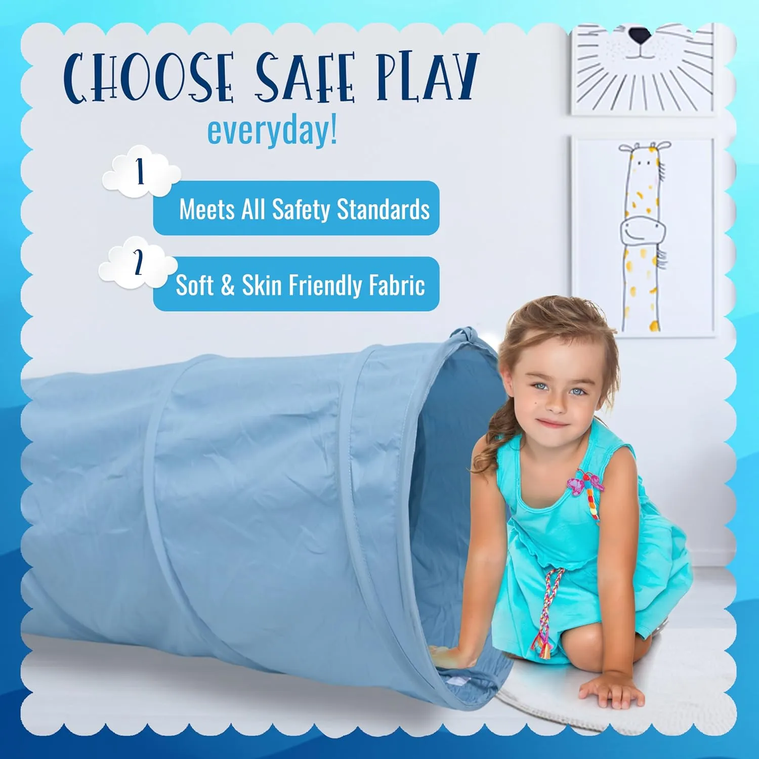 River & Aria Co Baby Play Tunnel - 6ft Indoor & Outdoor Pop Up Play Tunnel for Toddlers 2-6 - Interactive Hide-and-Seek Crawling Tunnels for Children (Blue Tunnel)
