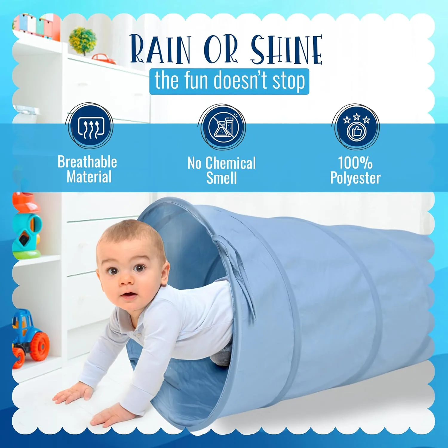 River & Aria Co Baby Play Tunnel - 6ft Indoor & Outdoor Pop Up Play Tunnel for Toddlers 2-6 - Interactive Hide-and-Seek Crawling Tunnels for Children (Blue Tunnel)
