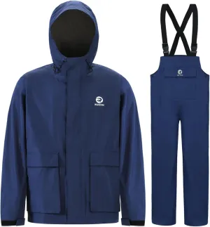 Rizzon Fishing Rain Suit for Men Waterproof Sailing Rain Jacket Bib Pants With Hood Foul Weather Gear