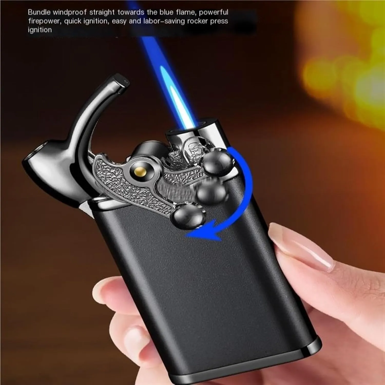 Rocker arm inflatable lighter, dual flame open flame straight flame lighter, butane inflatable lighter, windproof portable metal lighter, candle lighter, camping lighter best boyfriend gift ( Color :