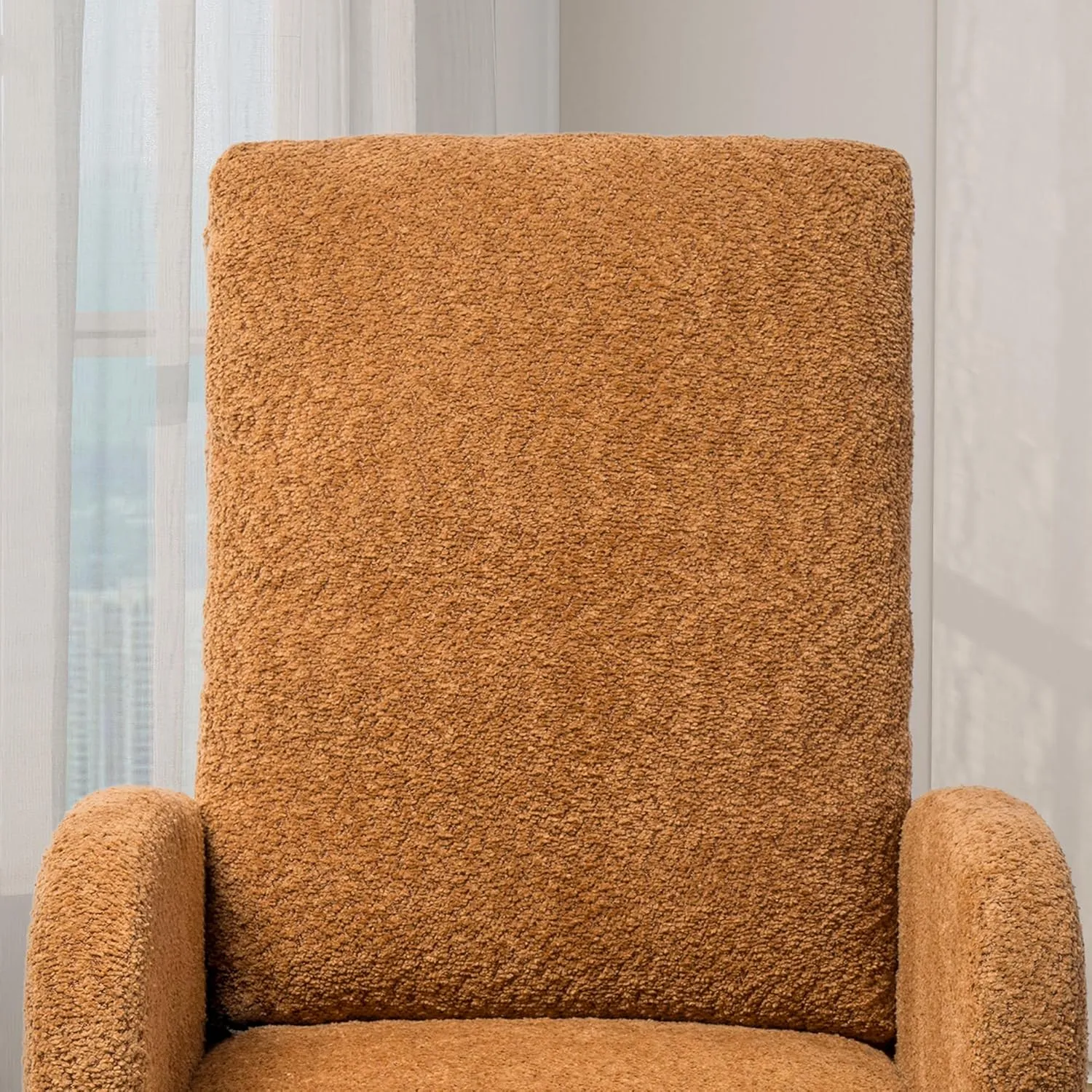 Rocking Chair Nursery, High Back Glider Chair with Retractable Foot Rest, Side Pocket, Rocking Accent Armchair with Rubber Wood Legs, for Indoor Living Room Bedroom.Caramel