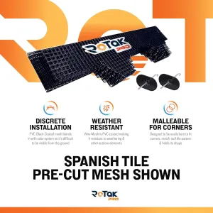 Rotak Critter Guard PRO Mesh Spanish Tile Precut Kits Bird Guard Prevention with 60 Clips for Solar Panels Heavy Duty Galvanized Black PVC Coated ½ inch Premium 100ft Bird Wire Roll Mesh