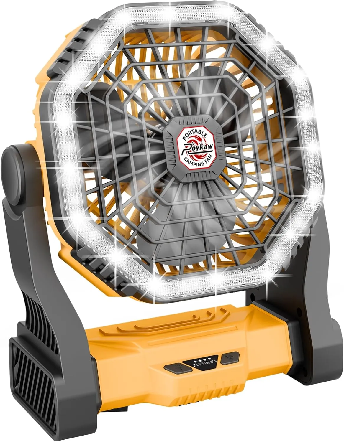 Roykaw Portable Camping Fan with 10400 mAh Rechargeable Battery, 36 Hrs Work, Ultra-bright LED Light & Cordless, Fit for Tent, Fishing, Bedroom, Office, Hurricane
