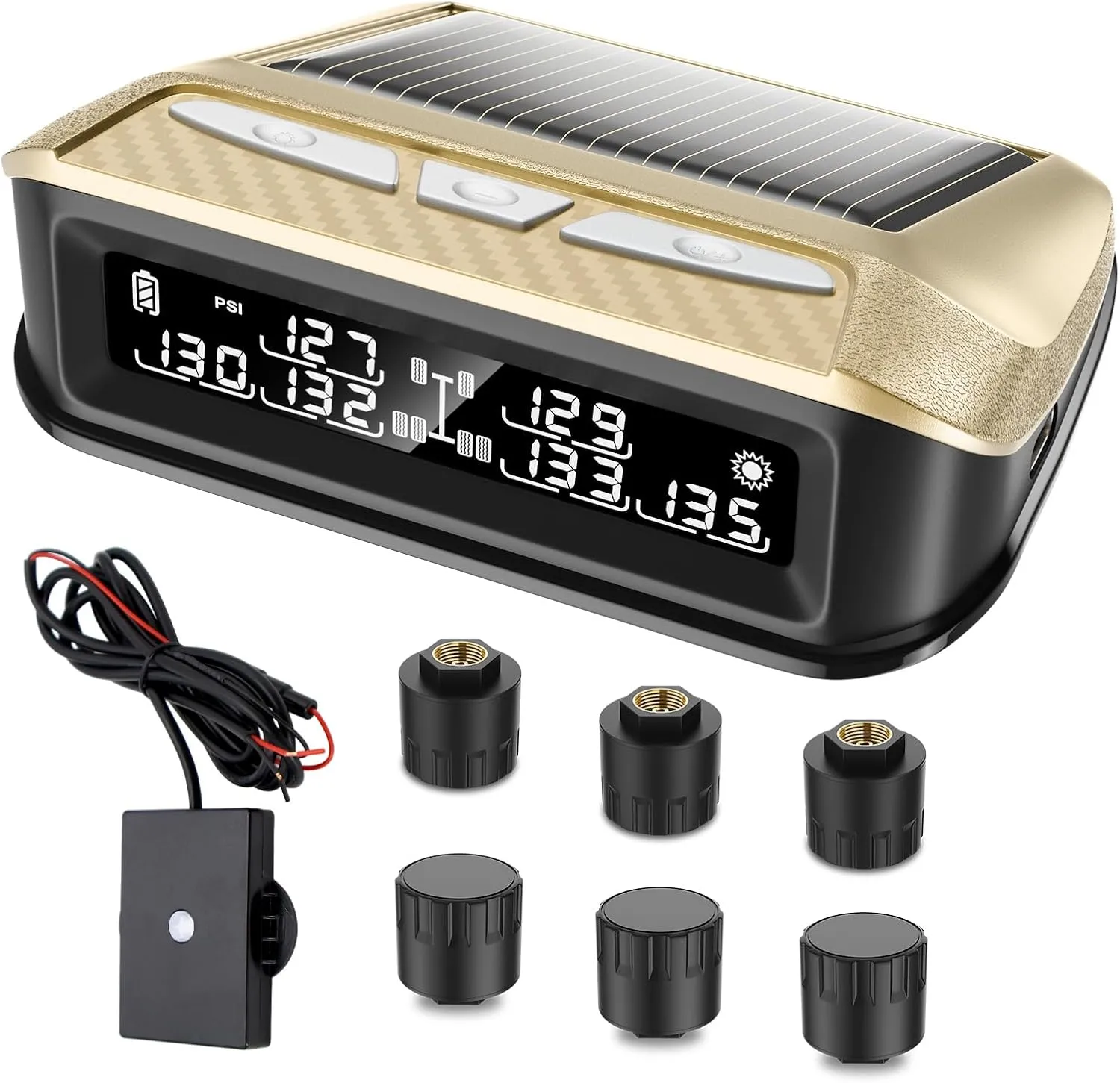 RV Tire Pressure Monitoring System 6 sensors, 0-199PSI TPMS with Signal Booster,Solar Monitor for Truck,Trailer,Camper,5th Wheel,6 Alerts,Long Sensing Distance
