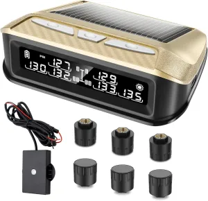 RV Tire Pressure Monitoring System 6 sensors, 0-199PSI TPMS with Signal Booster,Solar Monitor for Truck,Trailer,Camper,5th Wheel,6 Alerts,Long Sensing Distance