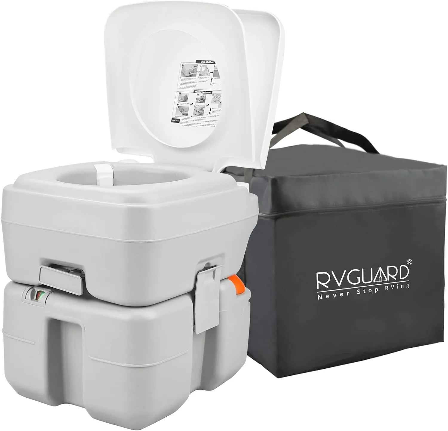 RVGUARD Portable Toilet, Camping Portable Toilet for Adults, 5.3 Gallon Waste Tank with Level Indicator, Come with Carry Bag and Wash Sprayer, for Camping, RV, Yacht and Truck Driver Use