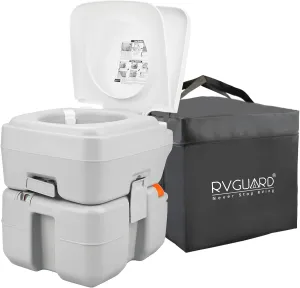 RVGUARD Portable Toilet, Camping Portable Toilet for Adults, 5.3 Gallon Waste Tank with Level Indicator, Come with Carry Bag and Wash Sprayer, for Camping, RV, Yacht and Truck Driver Use