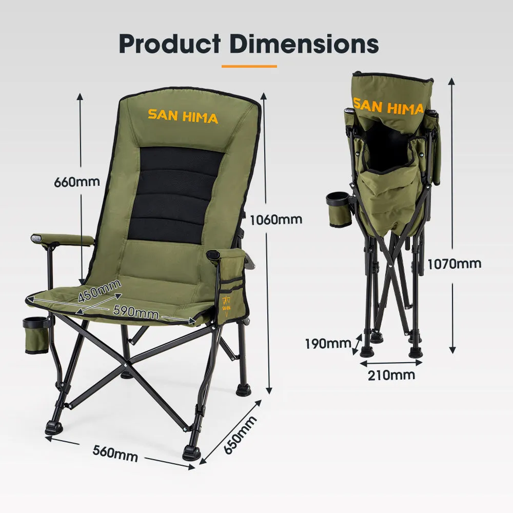 San Hima Folding Camping Chair Outdoor Portable Thick Padding Recliner Green