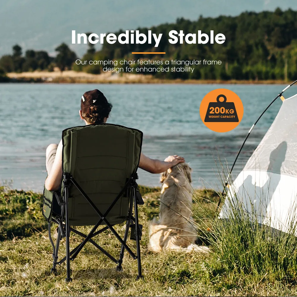 San Hima Folding Camping Chair Outdoor Portable Thick Padding Recliner Green