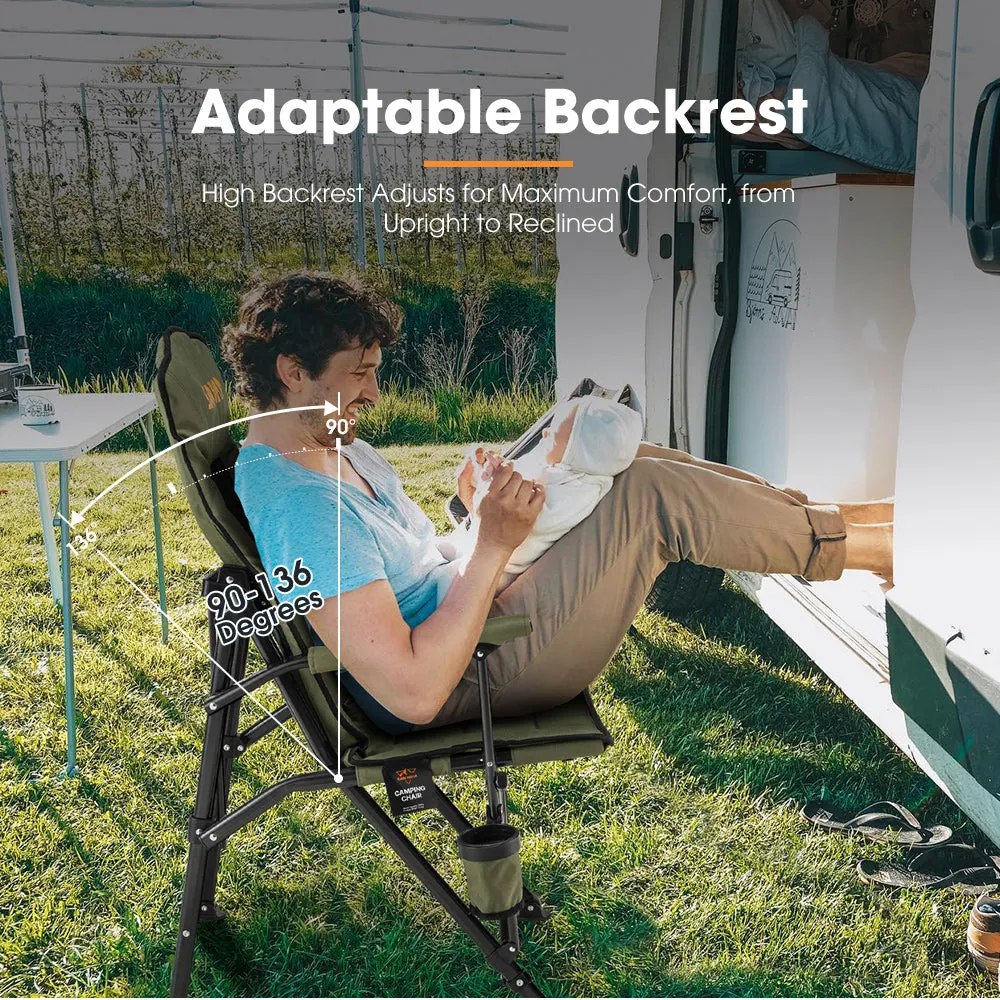 San Hima Folding Camping Chair Outdoor Portable Thick Padding Recliner Green