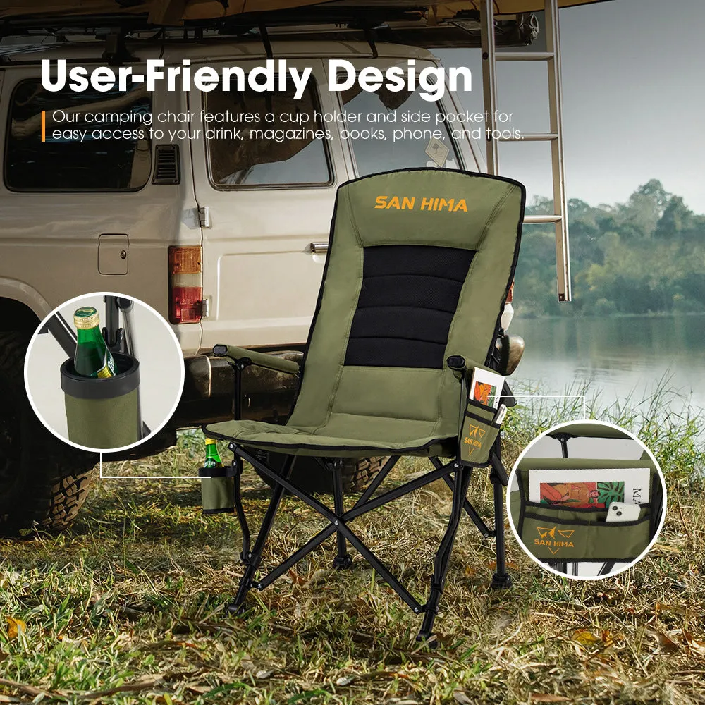 San Hima Folding Camping Chair Outdoor Portable Thick Padding Recliner Green