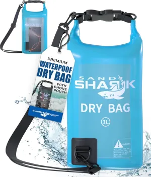 SandShark 3L Waterproof Dry Bag - Beach Bag with Clear Phone Case Pouch, Roll Top Sack for Boating, Rafting, Hiking, Camping, Fishing - Travel Essentials, Boat, Kayak Accessories (3L)