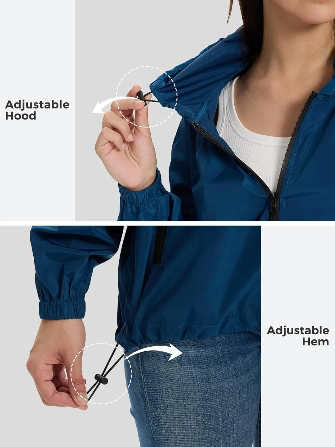 SaphiRose Lightweight Rain Jacket Women Waterproof Breathable Raincoat Packable Hooded Windbreaker