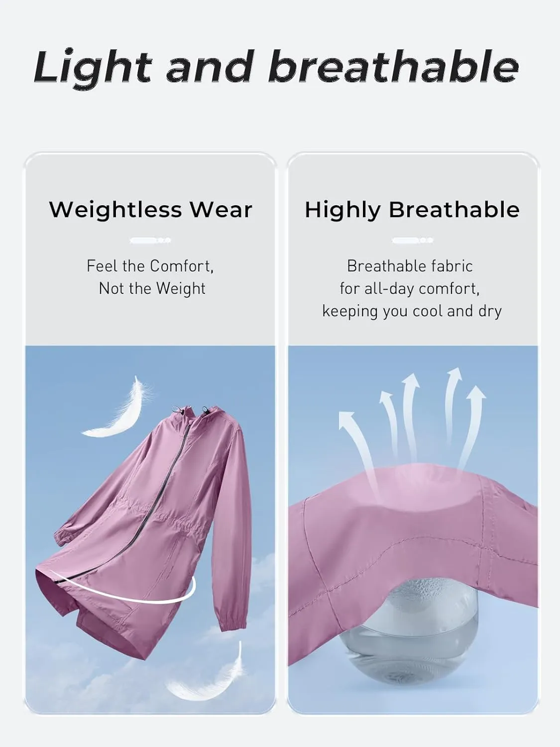 SaphiRose Women's Long Packable Raincoat Waterproof Rain Jacket Lightweight Outdoor Windbreaker with Hood