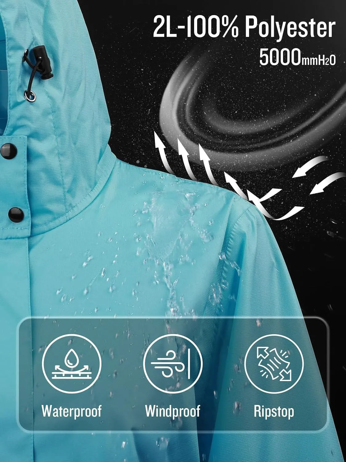 SaphiRose Women's Long Rain Jacket Waterproof Lightweight Hooded Raincoat Packable Knee Length Rain coat