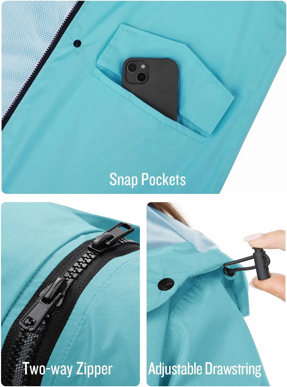 SaphiRose Women's Long Rain Jacket Waterproof Lightweight Hooded Raincoat Packable Knee Length Rain coat