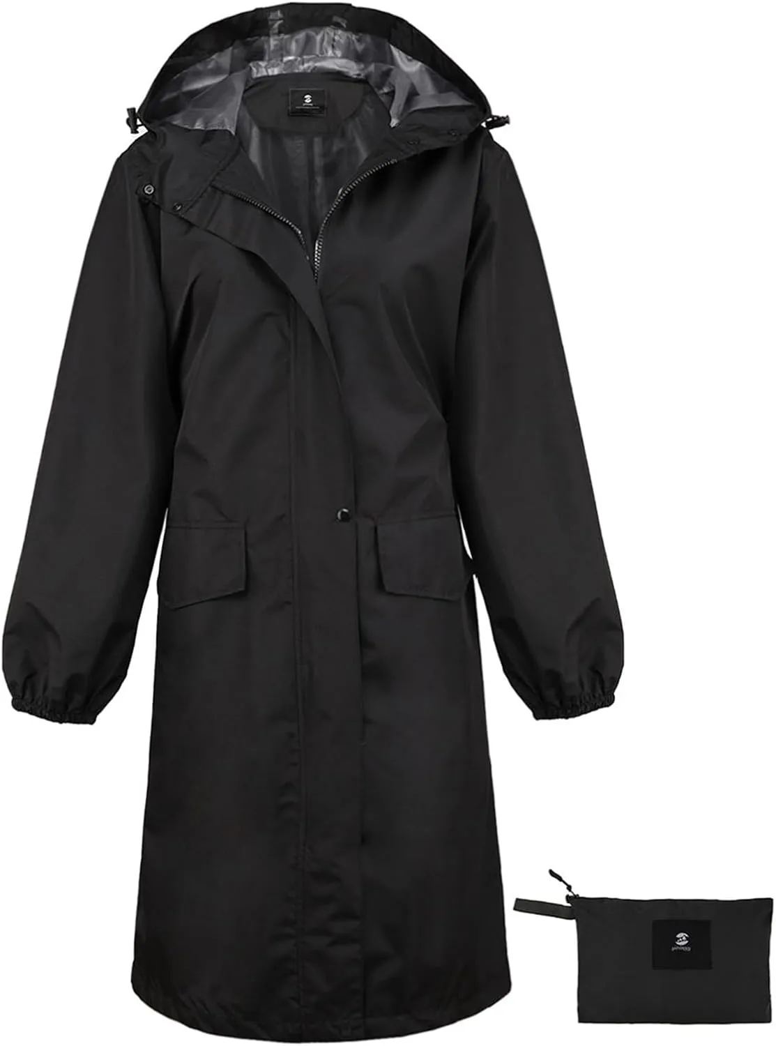 SaphiRose Women's Long Rain Jacket Waterproof Lightweight Hooded Raincoat Packable Knee Length Rain coat