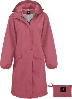 SaphiRose Women's Long Rain Jacket Waterproof Lightweight Hooded Raincoat