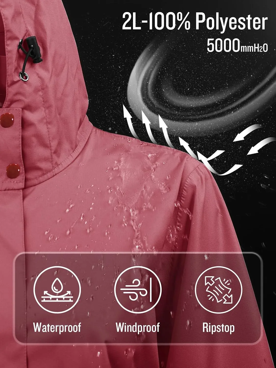 SaphiRose Women's Long Rain Jacket Waterproof Lightweight Hooded Raincoat