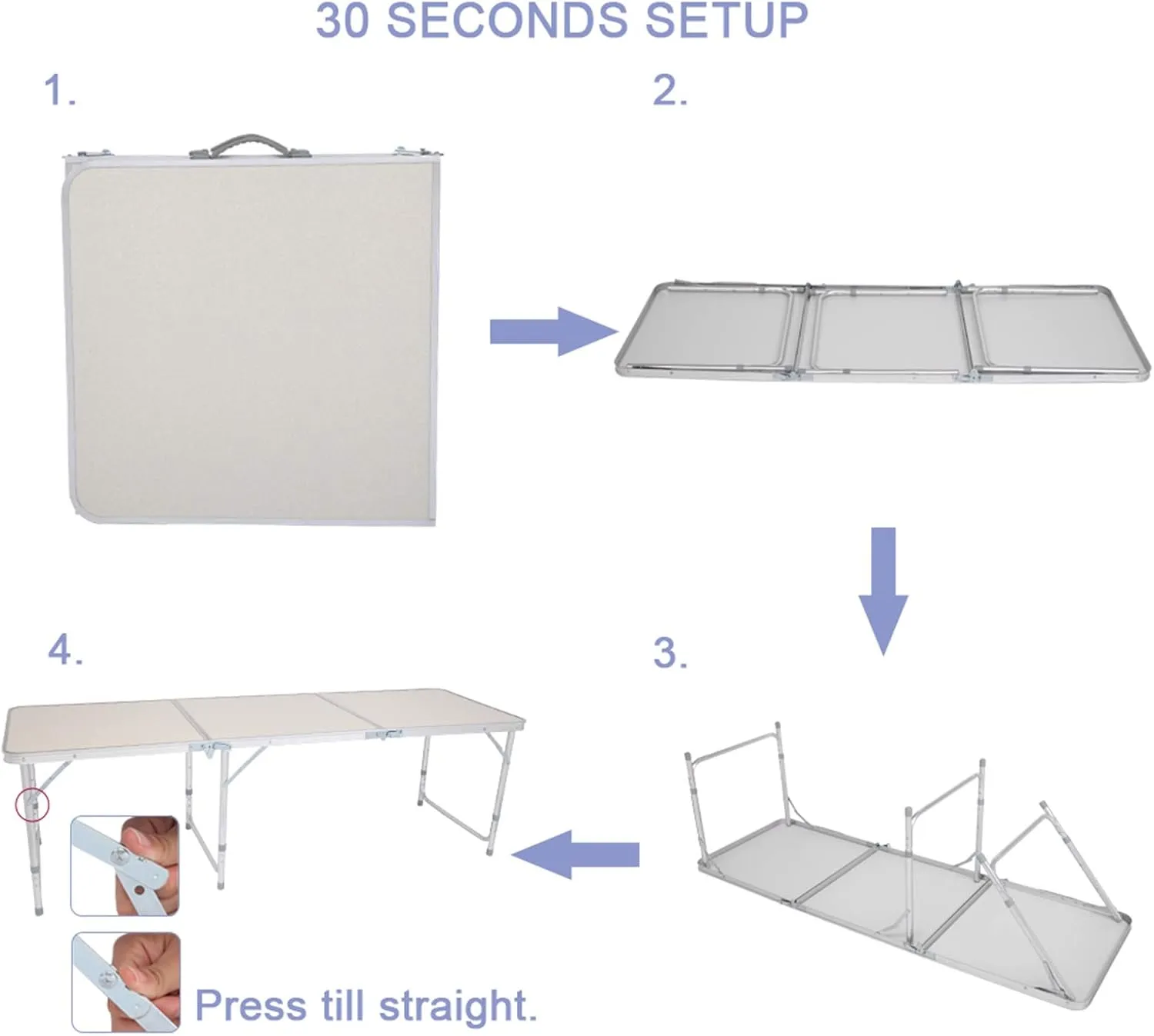 Savins gt1-ly 180 x 60 x 70cm Household Aluminum Alloy Folding Table, Suitable for Family Gatherings, picnics, Camping Trips, White